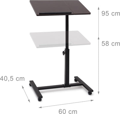 Relaxdays Laptoptisch höhenverstellbar, Laptopständer Holz, mit Rollen, drehbar, HxBxT: 95 x 60 x 40