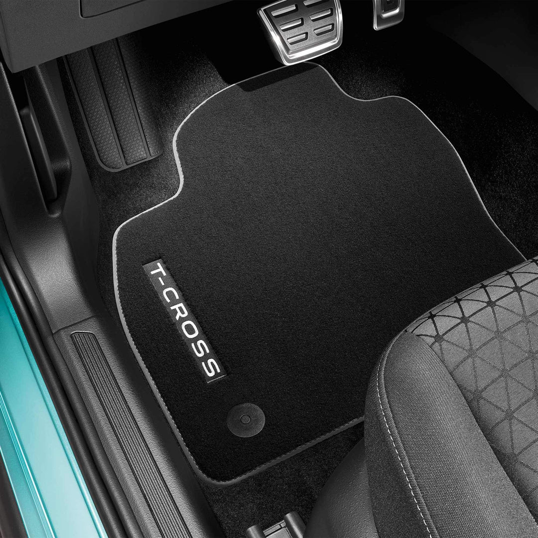 Volkswagen 2GM061270WGK Premium Textilfussmatten 4X Stoffmatten Veloursmatten schwarz grau, mit T-Cr