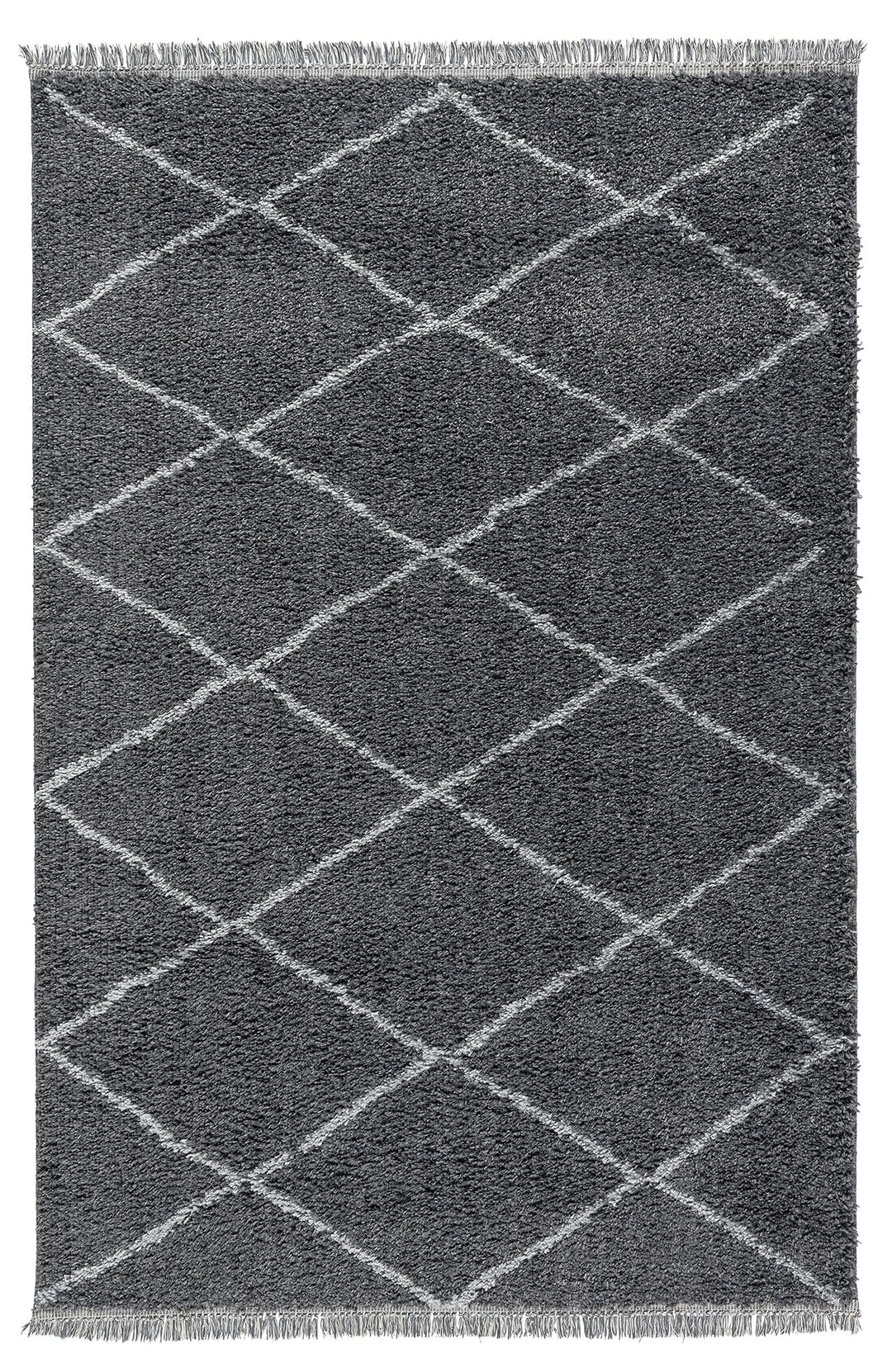 TESSO LIVING Hochflor Teppich - Beige - 120 cm Rund - Diamantmuster Shaggy Teppich Mit Fransen – Bes