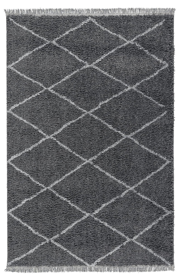 TESSO LIVING Hochflor Teppich - Beige - 120 cm Rund - Diamantmuster Shaggy Teppich Mit Fransen – Bes