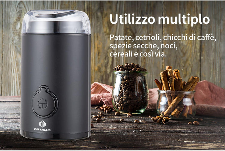 DR MILLS DM-7438 Elektrische Gewürz- und Kaffeemühle, Messer, Tasse bestehen aus SUS304 rostfreiem S