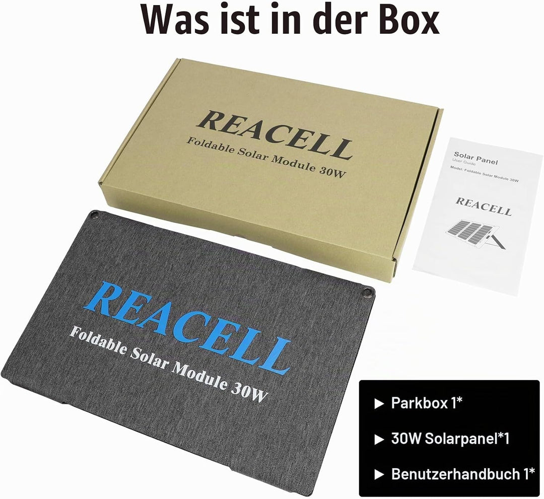 30W Tragbares Solar-Ladegerät mit 2 Ports(USB-C/USB-A), IP65 Wasserdicht, Solarpanel Faltbar Camping