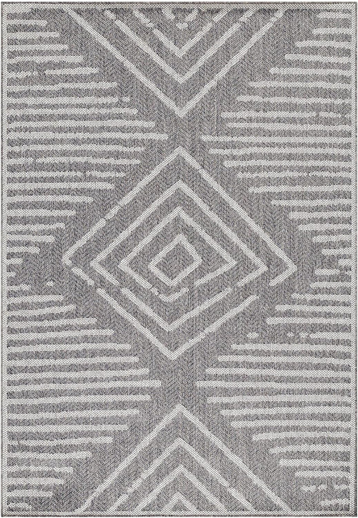In- & Outdoor Teppich Robuster, Modern Boho Design, Rechteckig, Grau und Creme Farbe, Flachgewebe, W