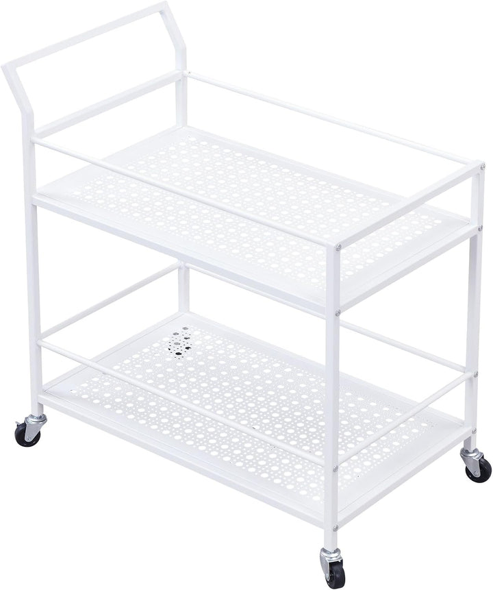 FineBuy Servierwagen 79x45x83 cm Metall Weiss mit Rollen, Küchenwagen | Barwagen mit 2 Ebenen und Fe