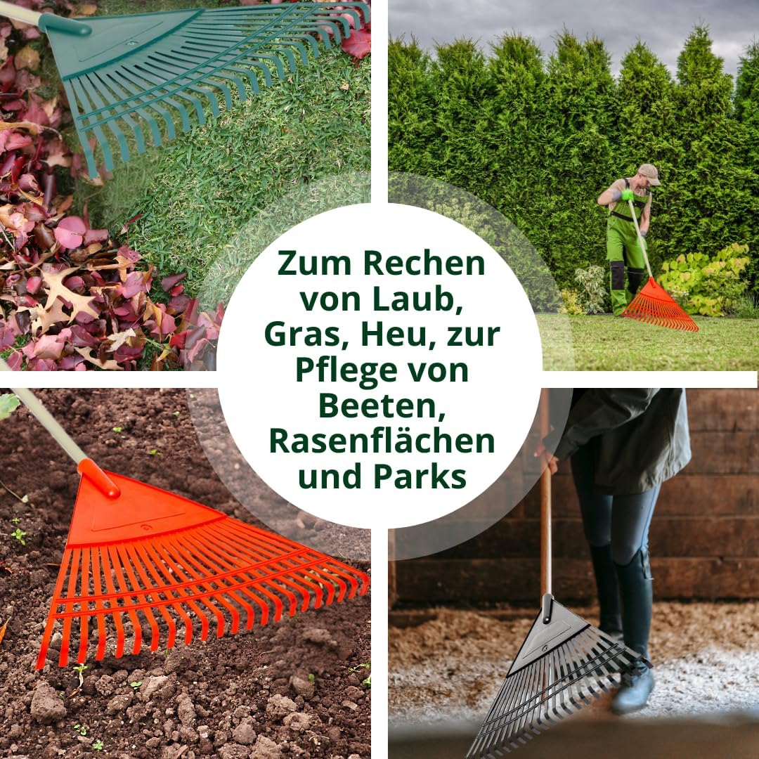XXL Rechen 48 cm – Kunststoff Laubrechen 20 Zinken Gartenrechen für Stiel Ø 27mm, extra gross, ideal