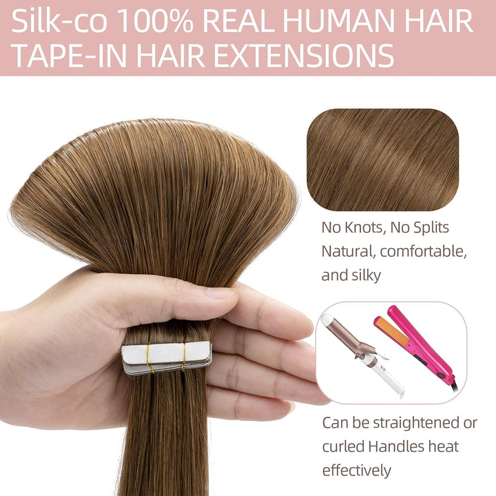 Silk-co Tape Extensions Echthaar 10stk, Remy Tape in Extensions Haarverlängerung, Skin Weft Echthaar