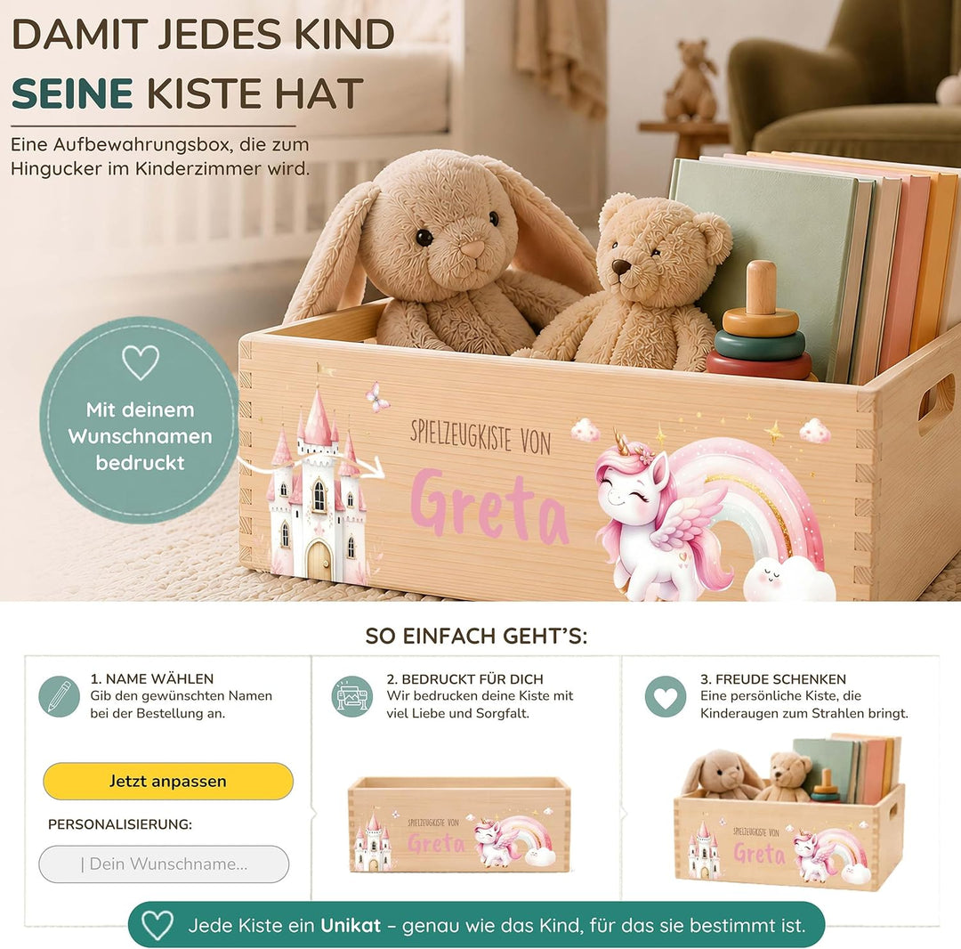 Kidsmood - Spielzeugkiste aus Holz mit Wunschnamen | Aufbewahrungsbox Kinder Spielzeug & Bücher | Pr