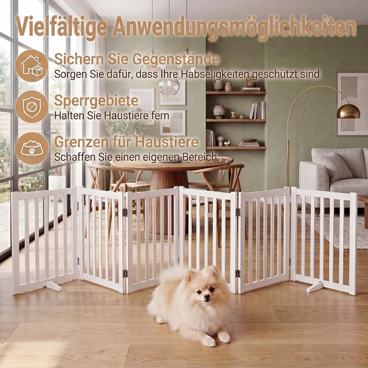 GYMAX 6-teilig Absperrgitter Hund, 61cm Hoch Schutzgitter aus Holz mit 360° Scharnieren & Dreibeinst