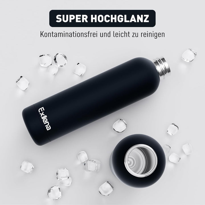 Exllena Edelstahl Trinkflasche 1l Hält Getränke 24 Stunden kalt/ 12 Stunden warm, Wasserflasche 1l 1