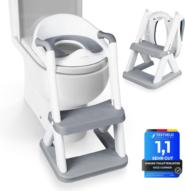 KidzCorner Kinder Toilettensitz mit Treppe, höhenverstellbare Toilettenleiter klappbar auch als Trit
