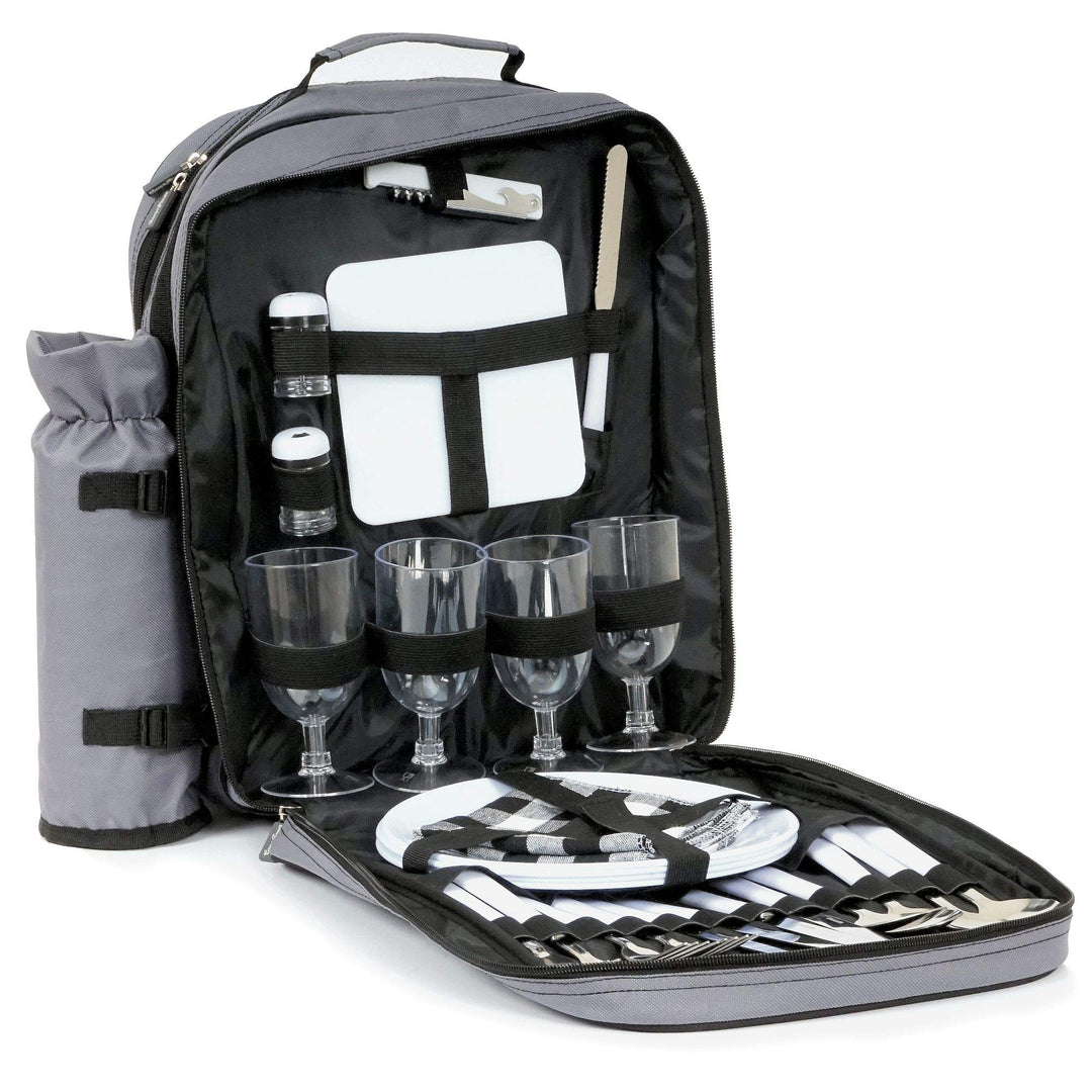 CampFeuer Picknick Rucksack für 4 Personen | Grau | Picknickset 31-teilig | inkl. Flaschenhalter, gr