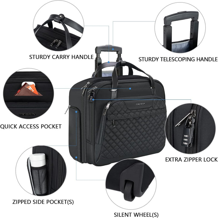 EMPSIGN Trolley Business Rolling Laptop mit Rädern, Rolling Laptoptasche für Frauen passt bis zu 15.