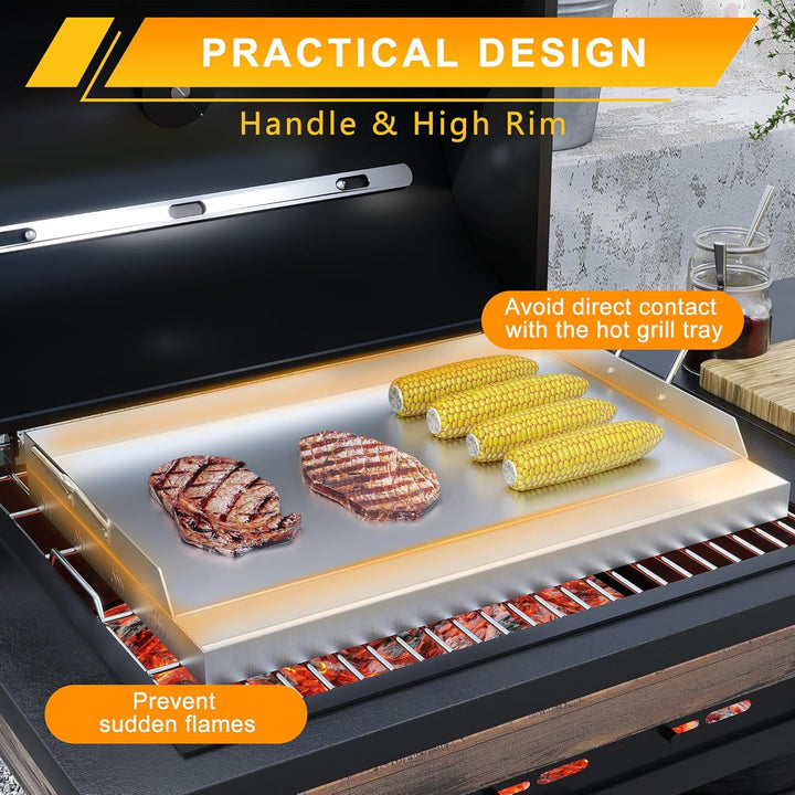 Froadp Edelstahl Grillplatte | 47x32x7cm Universal BBQ Plancha mit Ölrinne | BBQ Plancha für Gas- &amp;