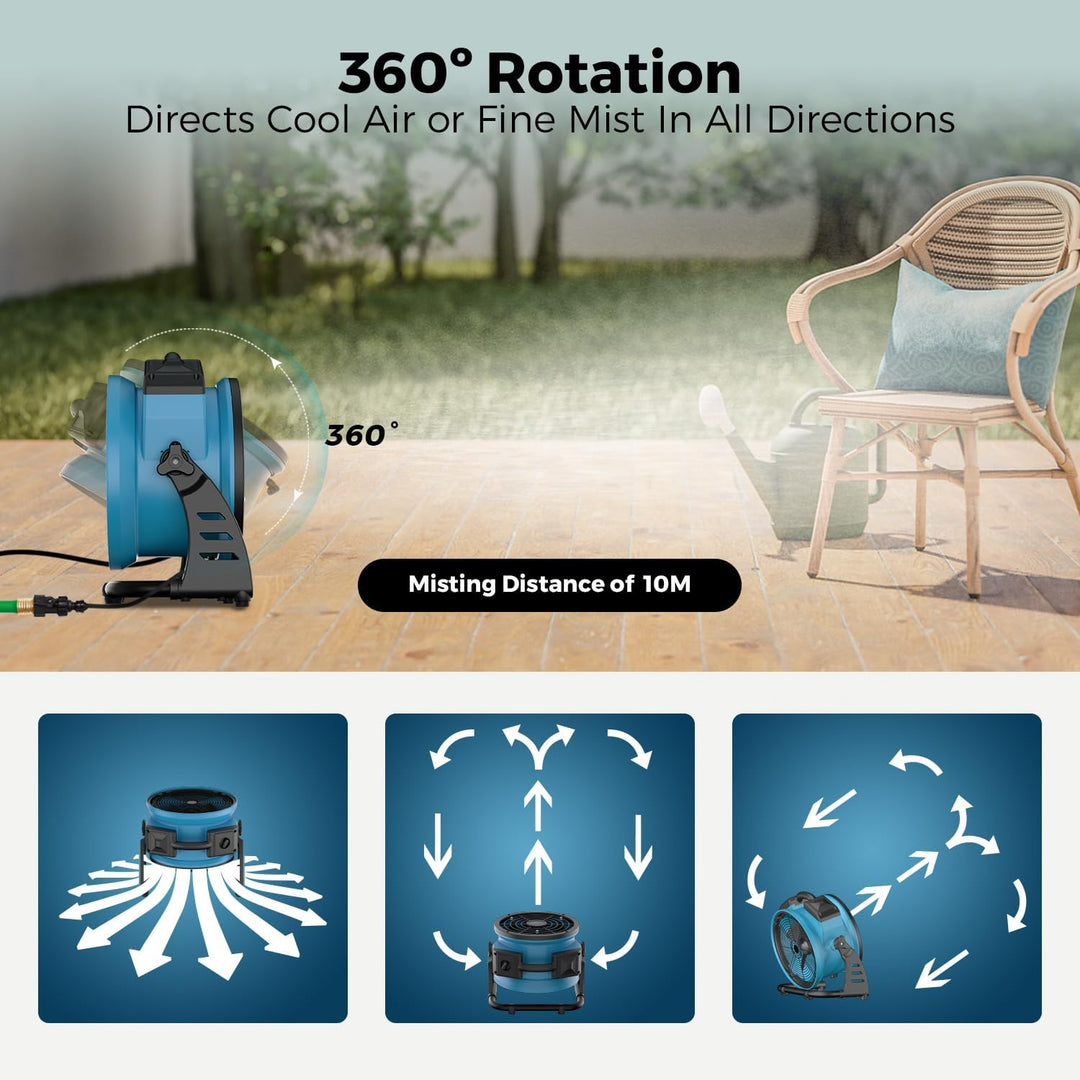 XPower Misting Fan Outdoor Cooling Oscillating Heavy Duty Powerful High Velocity Ideal for Camping,