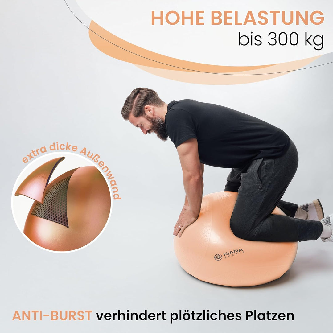 KIANA SPORTS® Gymnastikball &amp; Sitzball - 4 Grössen - Deutsche Entwicklung - Rutschfester Yoga Ball m