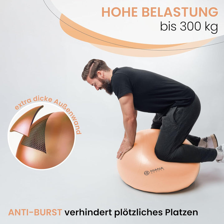 KIANA SPORTS® Gymnastikball &amp; Sitzball - 4 Grössen - Deutsche Entwicklung - Rutschfester Yoga Ball m