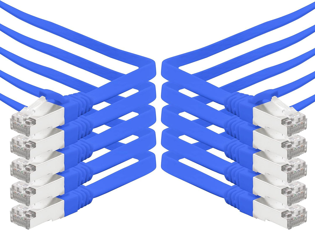 5m - blau - 10 Stück CAT.7 Gigabit Ethernet LAN Flachband Flachbandkabel (RJ45) Netzwerkkabel Rohkab