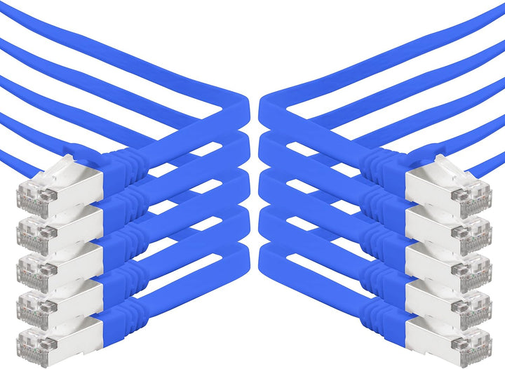 5m - blau - 10 Stück CAT.7 Gigabit Ethernet LAN Flachband Flachbandkabel (RJ45) Netzwerkkabel Rohkab
