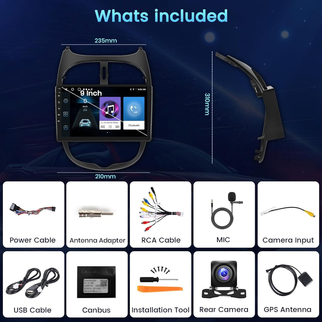2+64G Android Autoradio für Peugeot 206/206CC 2001-2016 Cirteon C2 Wireless Carplay&Android Auto, 9'
