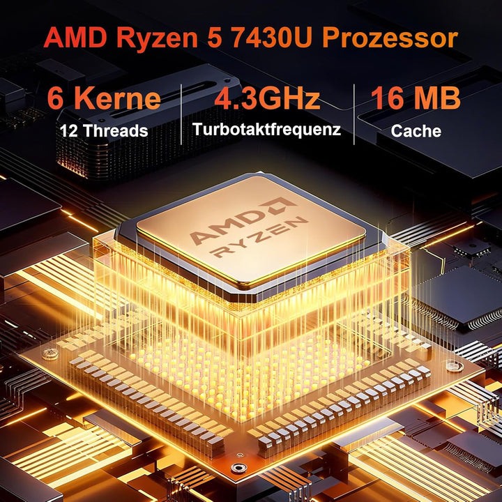 AWOW Mini PC AMD Ryzen 5 7430U (6 Kerne, bis 4,3 GHz), 16GB DDR4, 512GB PCIe 3.0 SSD, Win-11 Pro, Ra