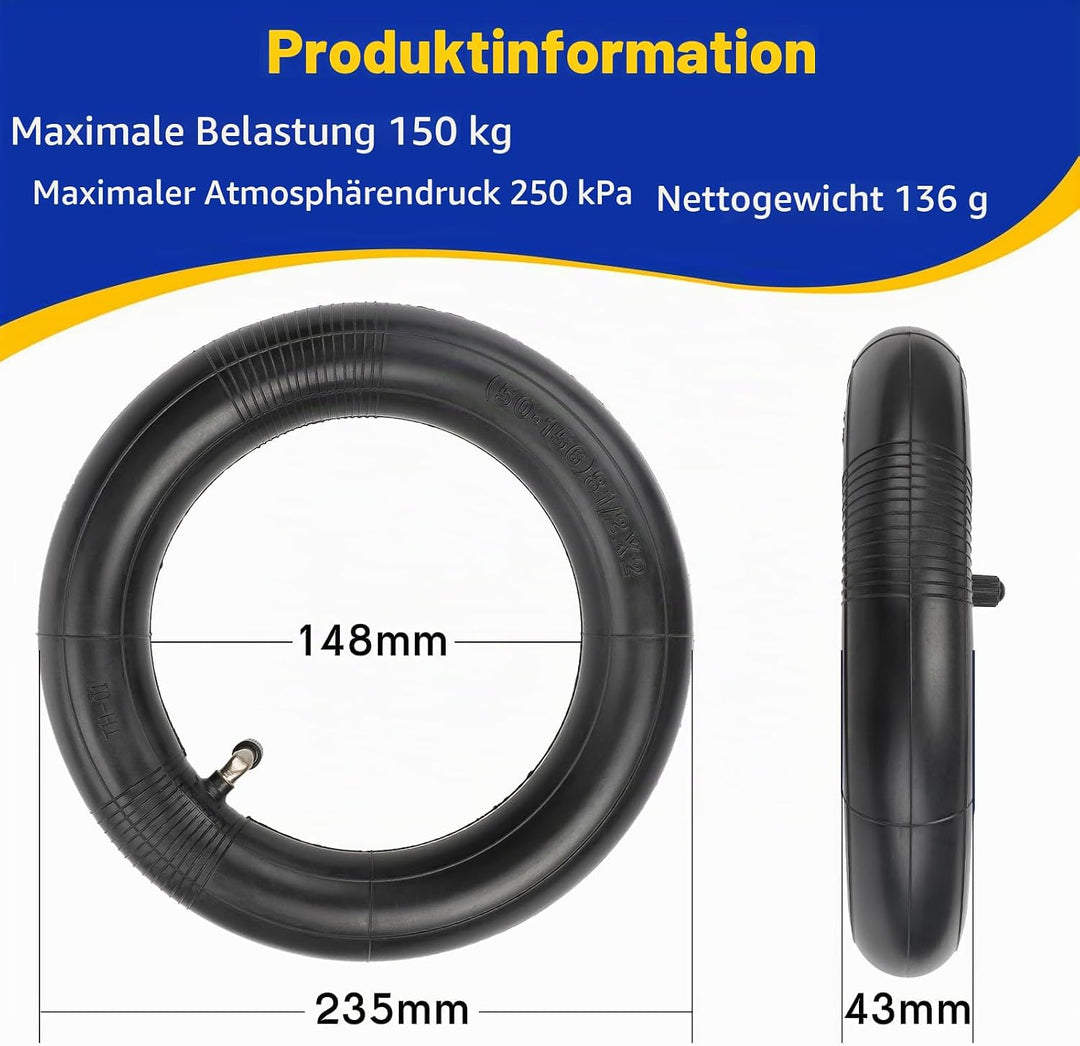 10 x 2.50 E Scooter Schlauch, 10 Zoll Verdickter Schlauch für Elektroroller für Ninebot MAX G30 G30P