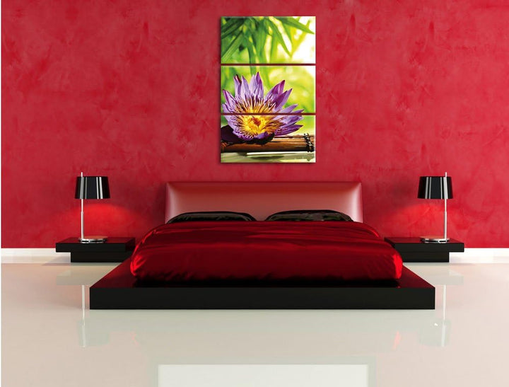 Pixxprint Seerose auf Bambus Wellness 3-Teiler Leinwandbild 120x80 Bild auf Leinwand