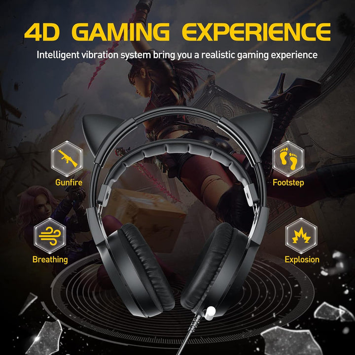 Somic Cat Gaming-Headset mit Virtual 7.1 und LED-Licht, Surround Sound, Headset mit Noise Cancelling