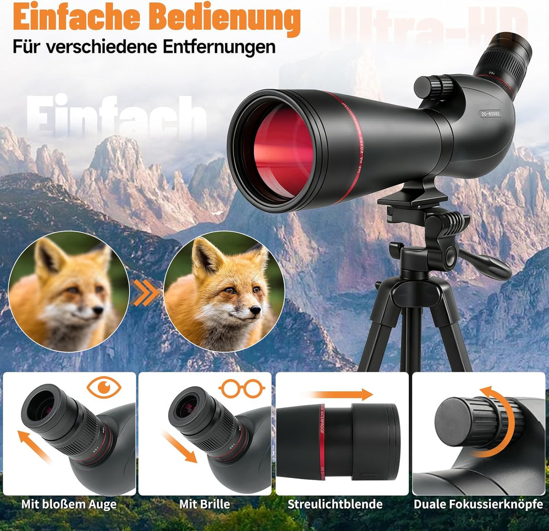 BOSTRON 20-60x82 mm Wasserdicht Spektive für das Zielschiessen,HD Spektive mit FMC BAK4-Prisma und 2