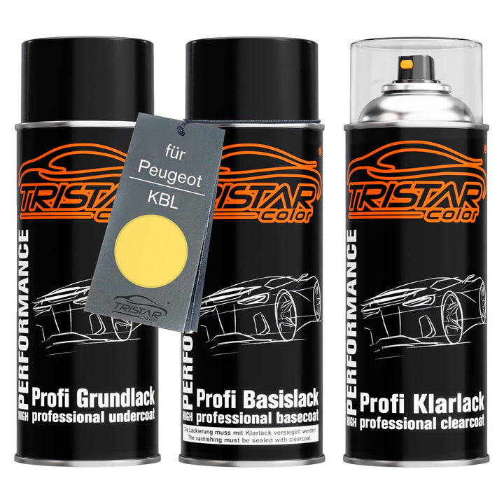 TRISTARcolor Autolack Spraydosen Set für Peugeot KBL Jaune Citrus Grundlack Basislack Klarlack Sprüh