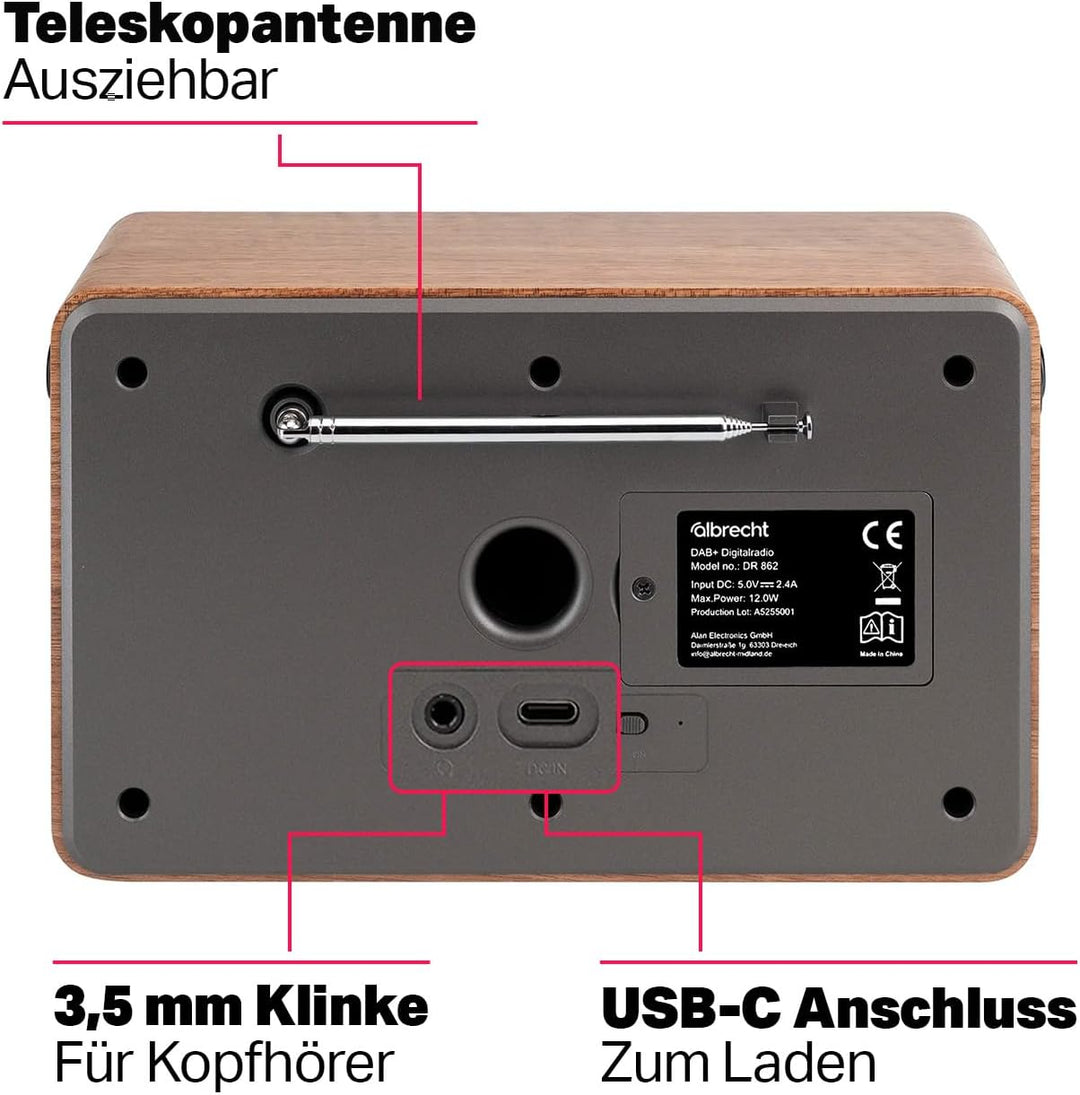 Albrecht DR 862 DAB+ Digitalradio mit UKW | intuitive Handhabung | grosse Schriften | aktivierbarer