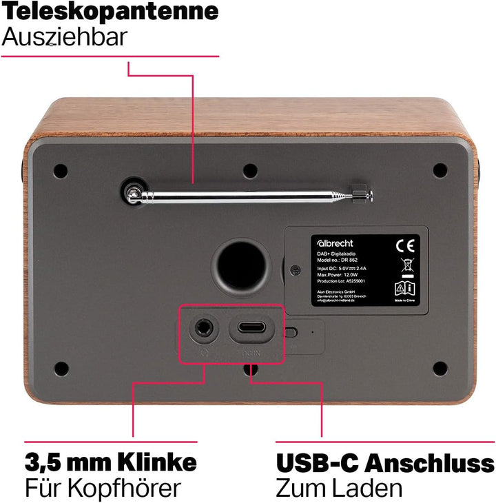 Albrecht DR 862 DAB+ Digitalradio mit UKW | intuitive Handhabung | grosse Schriften | aktivierbarer