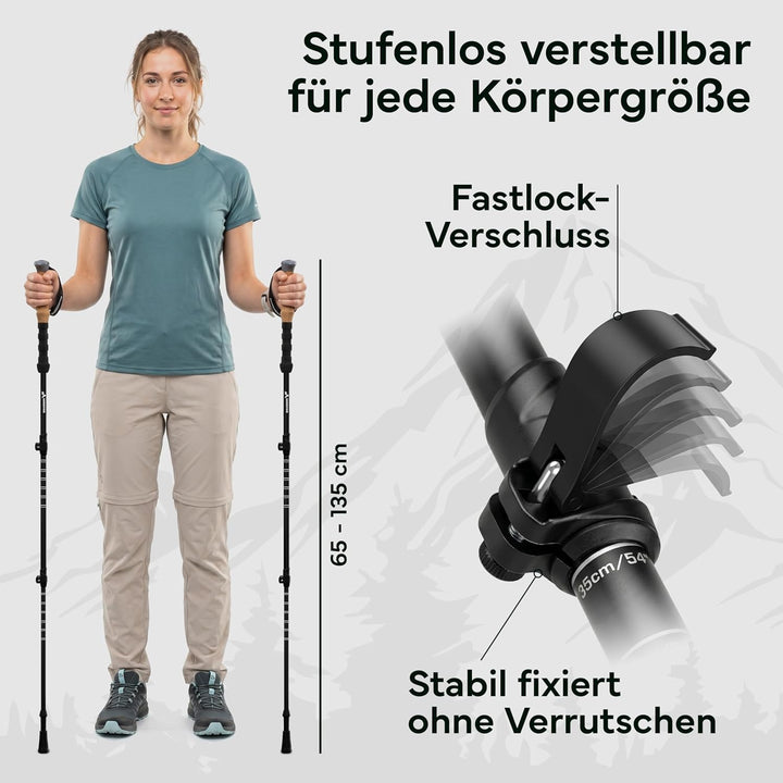 Wanderstöcke Teleskop Carbon oder Aluminium 65-135cm - Höhenverstellbare Walking Stöcke Damen & Herr