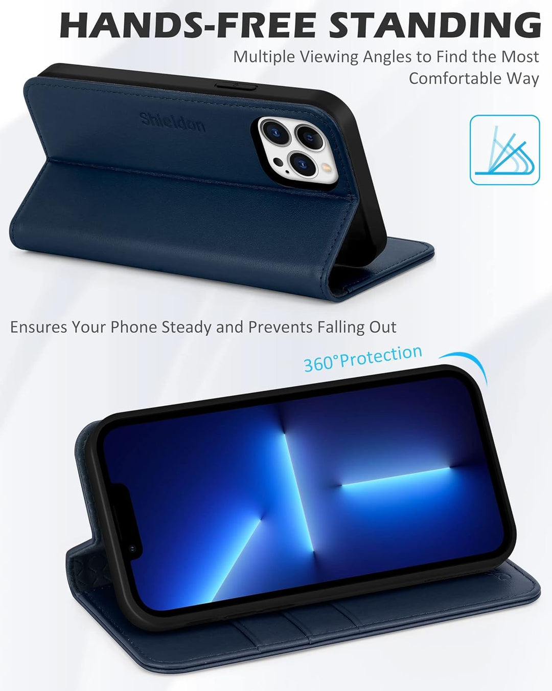 SHIELDON Hülle für iPhone 13 Pro Max, Schuzhülle [Echtleder] [Kartenfach] [Verdichtes TPU] Magnetisc