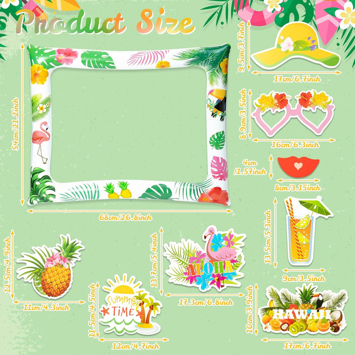 30 Stück Hawaii Fotobox Accessoires Set mit Aufblasbarem Fotorahmen, Foto Requisiten &amp; Party Deko fü