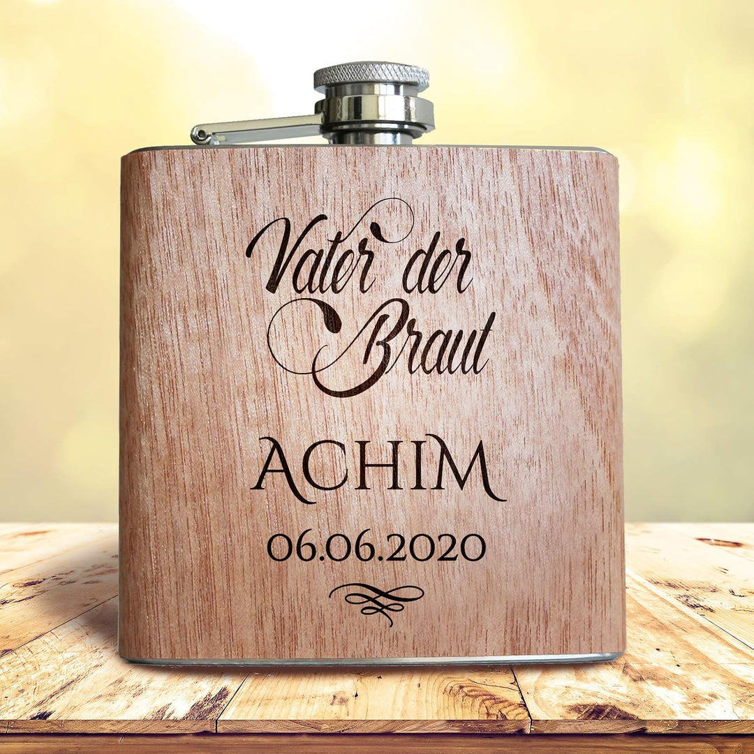 Pixelstudio Brautvater Geschenk Holz Flachmann Vater der Braut Geschenkidee Hochzeit Bester Papa per