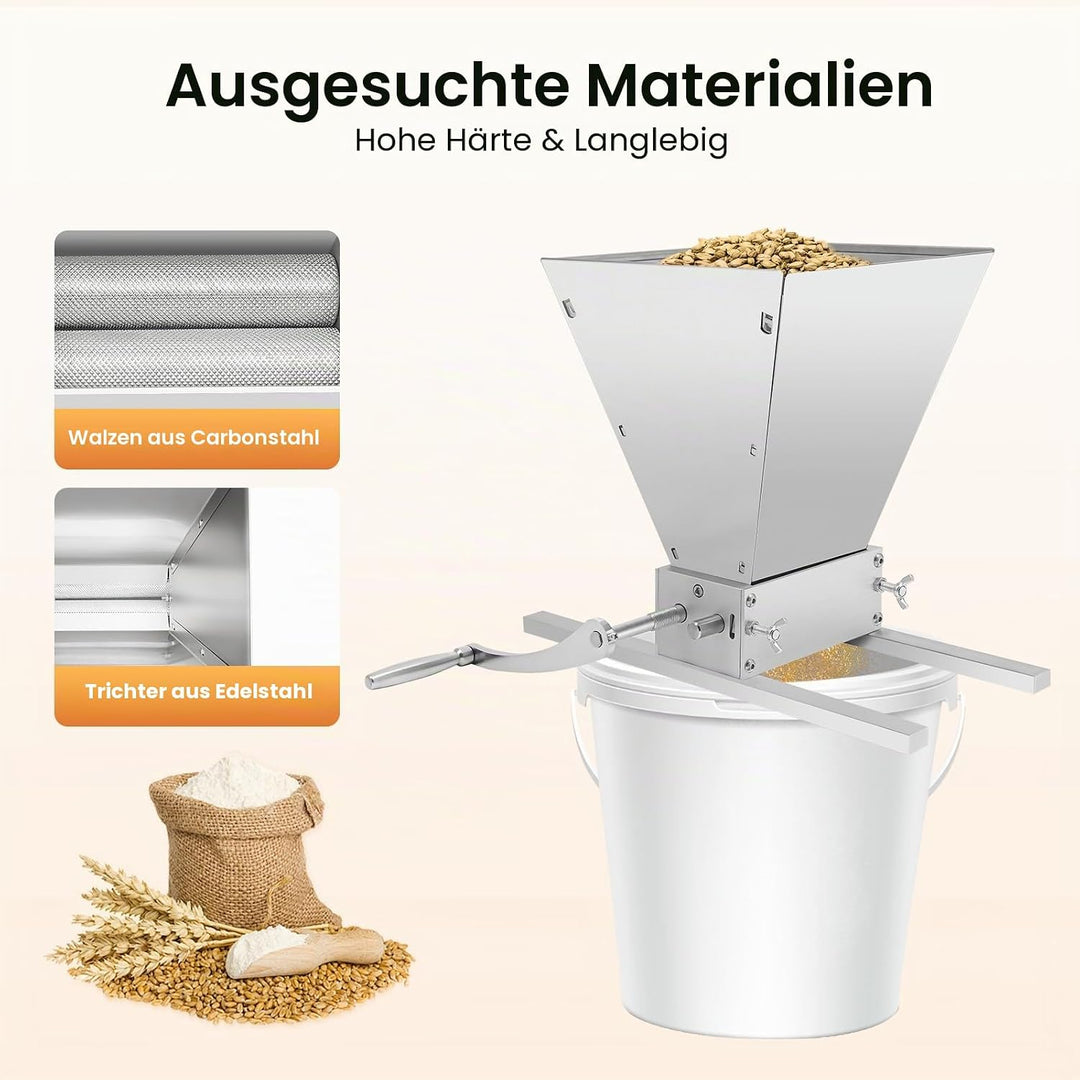 Getreidemühle Manuell mit Flockenquetsche, Kornmühle &amp; Haferquetsche für Haferflocken, Verstellbare