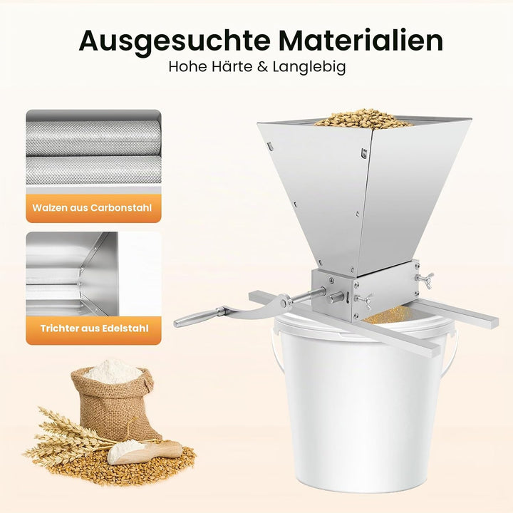 Getreidemühle Manuell mit Flockenquetsche, Kornmühle &amp; Haferquetsche für Haferflocken, Verstellbare