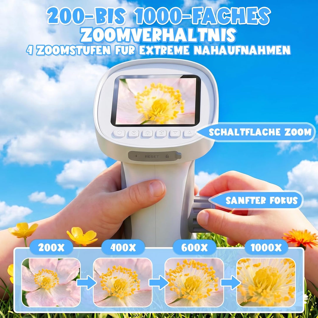 Mikroskop für Kinder 200-1000X - Tragbares Digitales Mikroskop Kinder, Handy USB Kindermikroskop mit