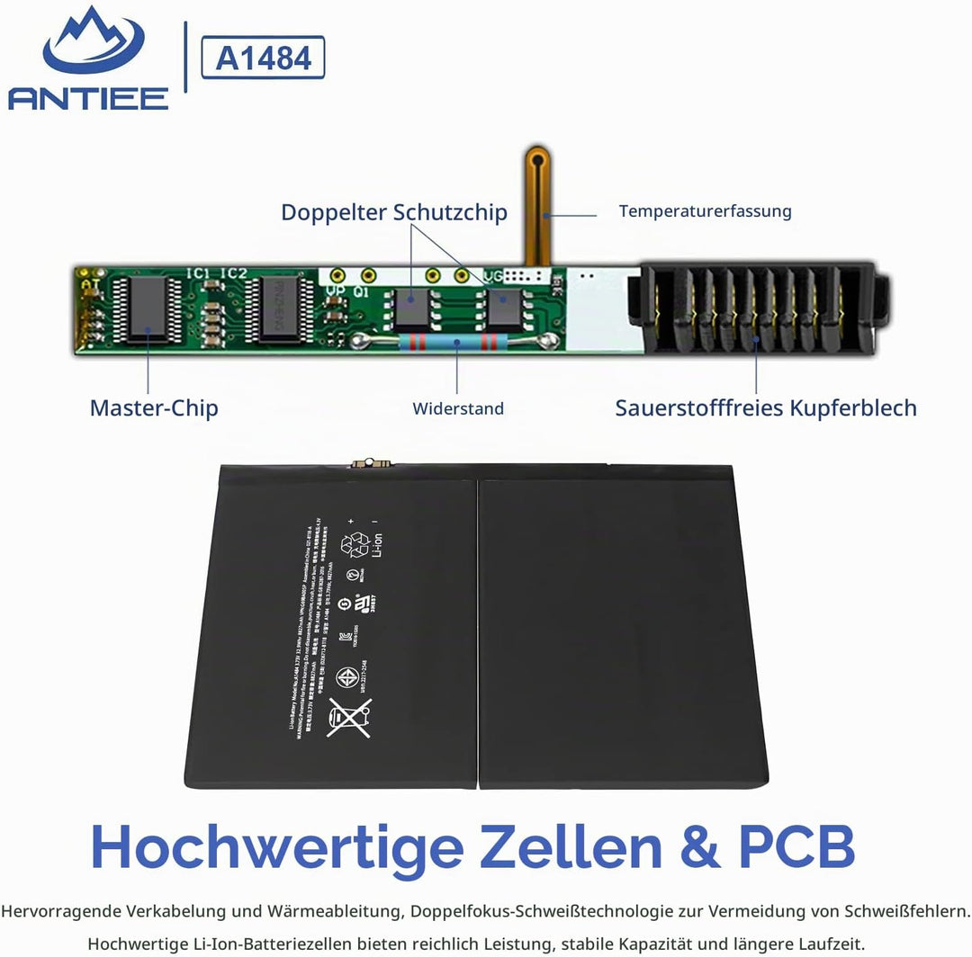 ANTIEE 8827mAh 32.9Wh A1484 Replacement Tablet Akku für iPad 2017 A1822 A1823 iPad 2018 A1893 A1954