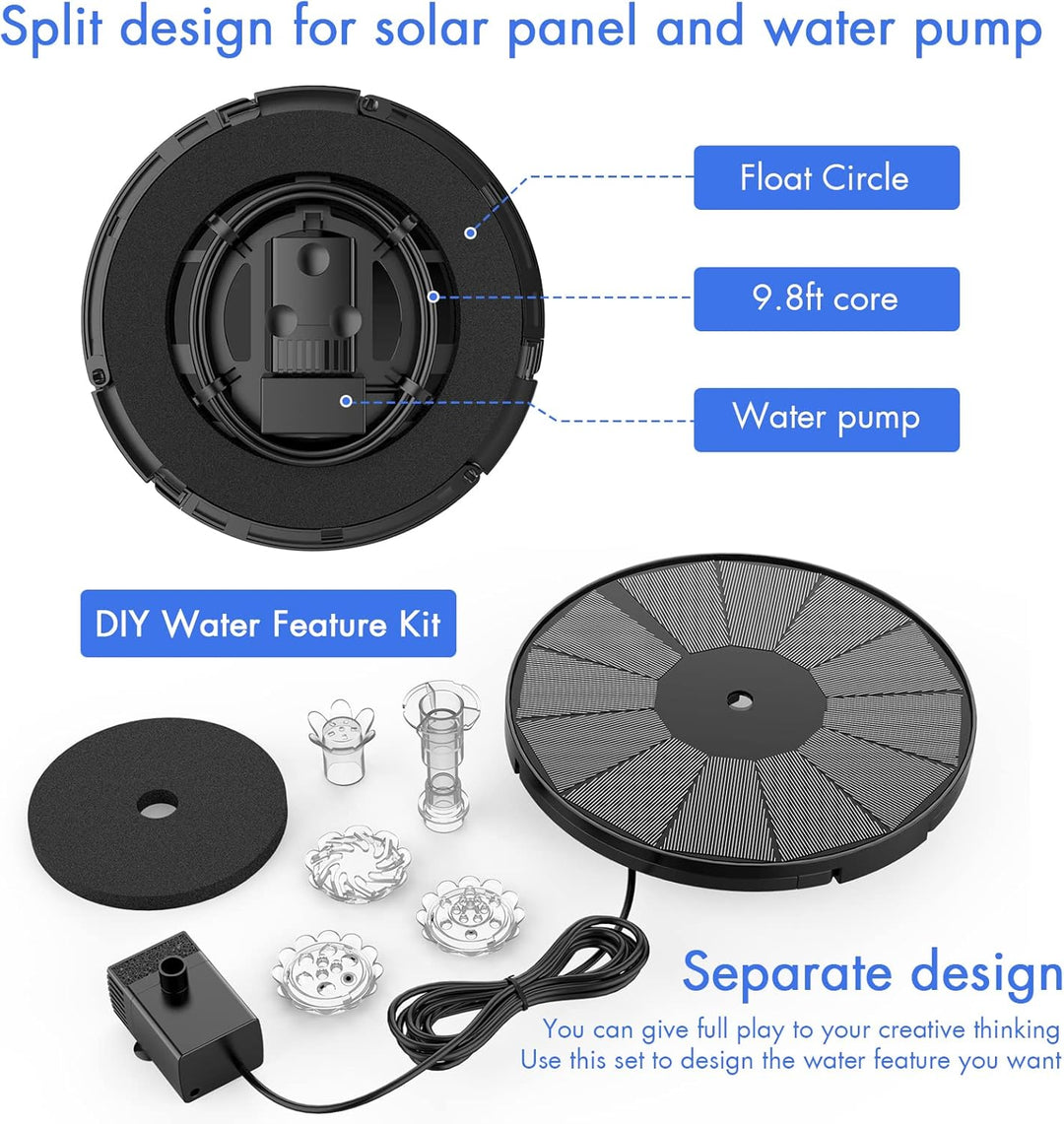AISITIN Solar Springbrunnen mit 3.5W DIY Abnehmbares Sonnenkollektor, Solar Teichpumpe Upgrade, Rund
