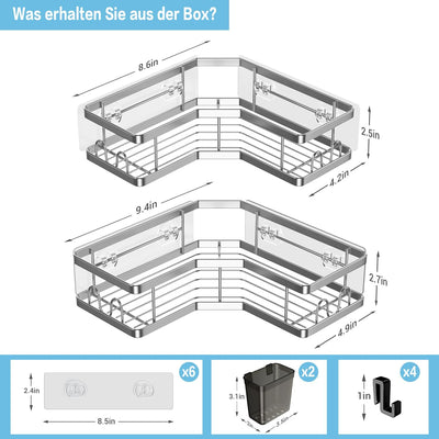 FINIBO Duschablage Ohne Bohren, 2 Stück Selbstklebend Eckregal Badezimmer Organizer, Duschregal Edel