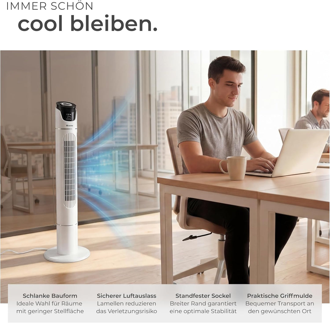tectake® Ventilator gross mit Fernbedienung, Ventilator oszillierend mit 3 Geschwindigkeitsstufen, T