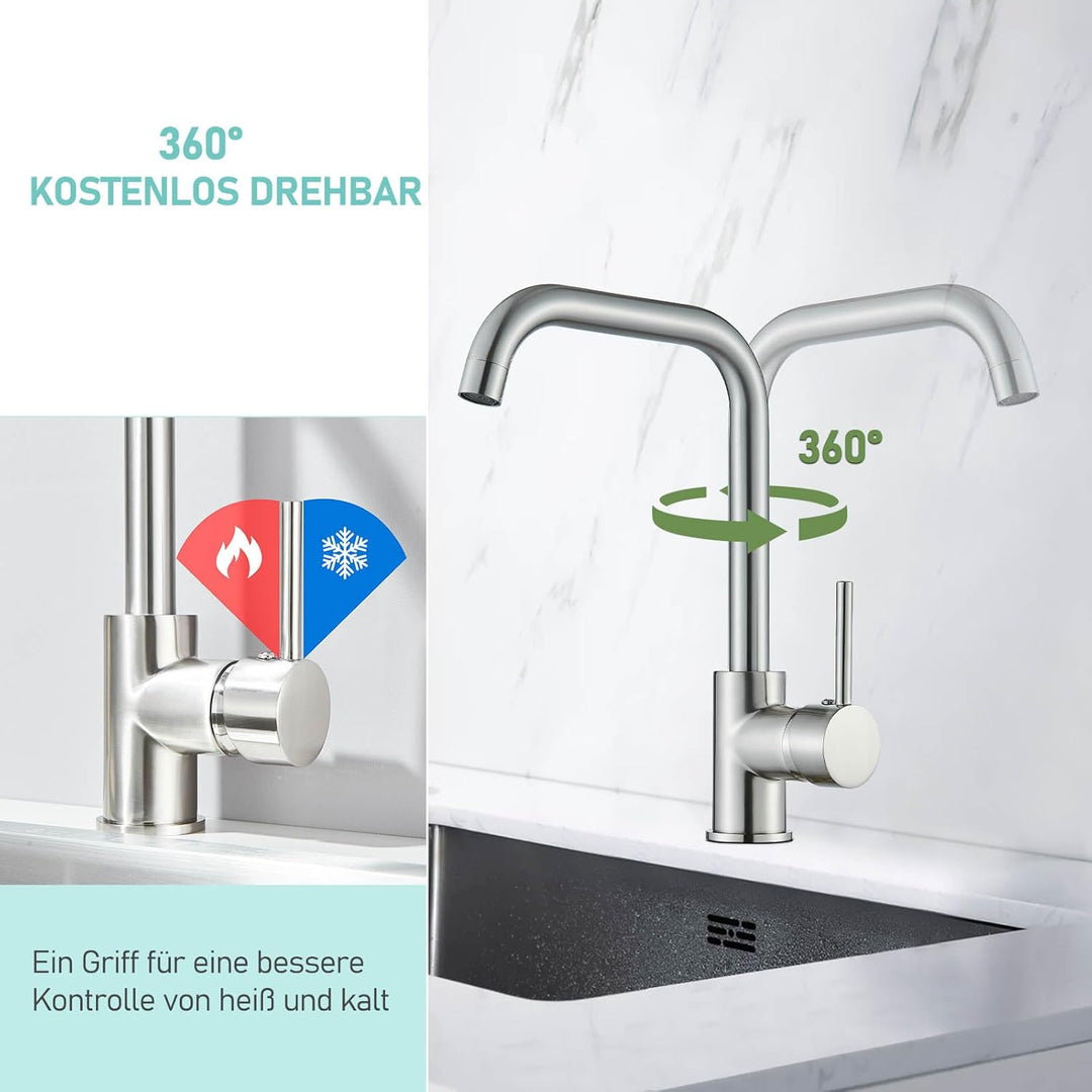 Onyzpily Gebürstetes Nickel Niederdruck Küchenarmatur Wasserhahn Küche Spültischarmatur Armatur Kuec