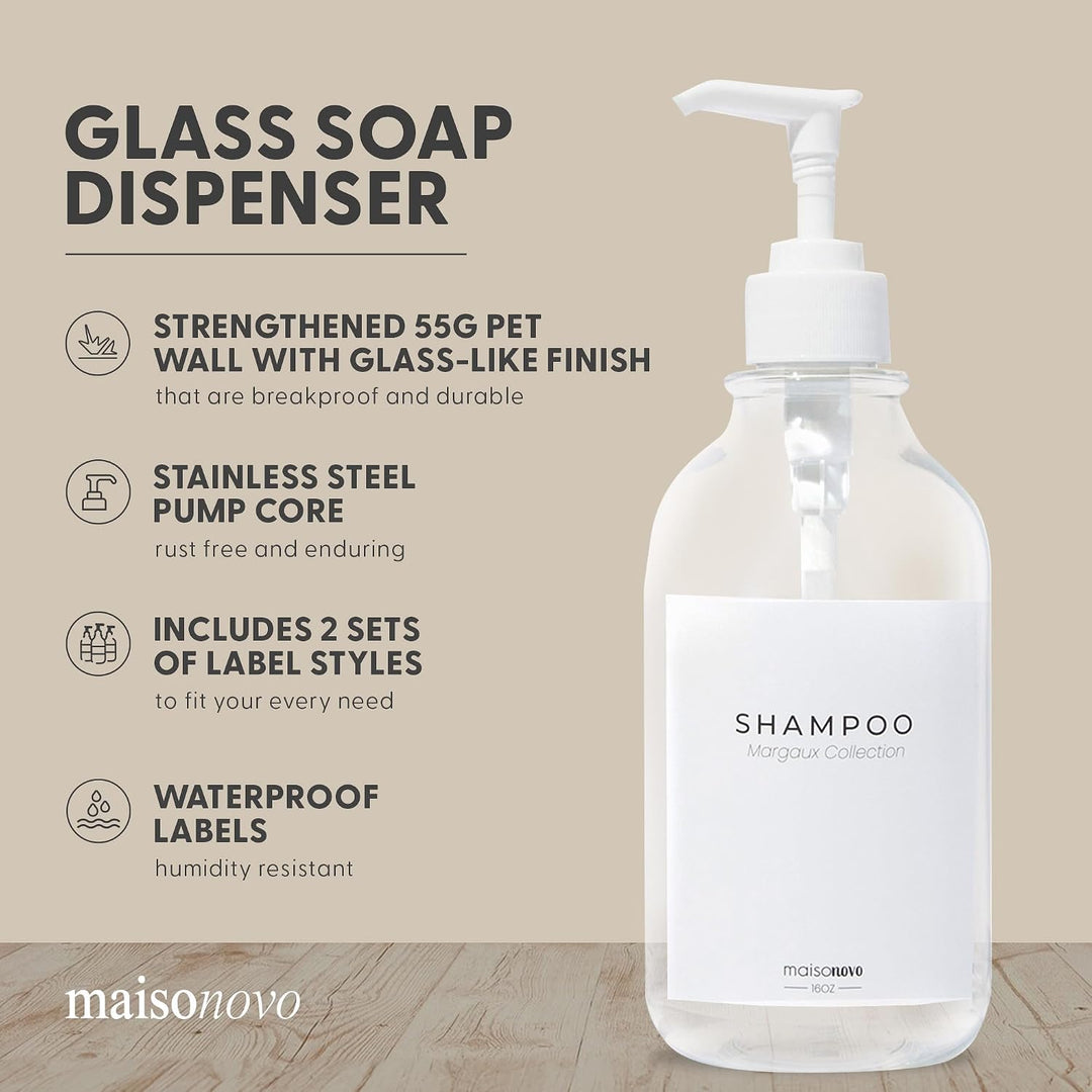 MaisoNovo Nachfüllbare Shampoo und Conditioner Flaschen | 500 ml Satz von 3 klaren Kunststoff-Flasch