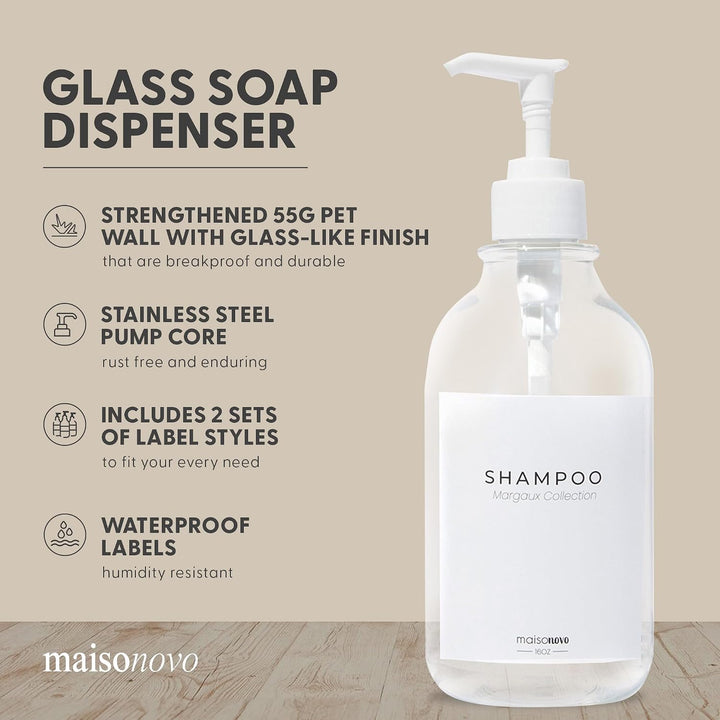 MaisoNovo Nachfüllbare Shampoo und Conditioner Flaschen | 500 ml Satz von 3 klaren Kunststoff-Flasch