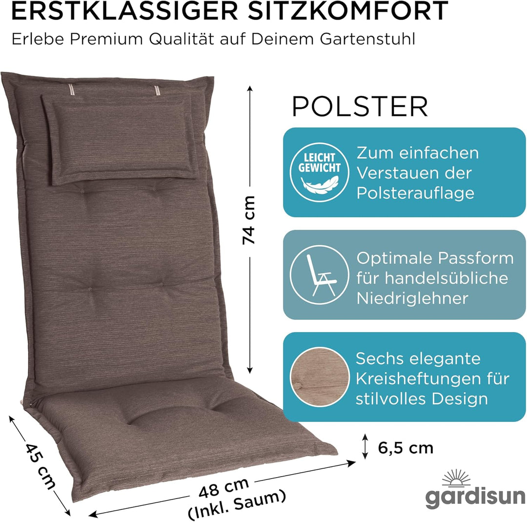 gardisun Gartenstuhlauflagen Hochlehner mit Kopfteil I Extra Dicke Sitzauflagen I Made in Europe I P