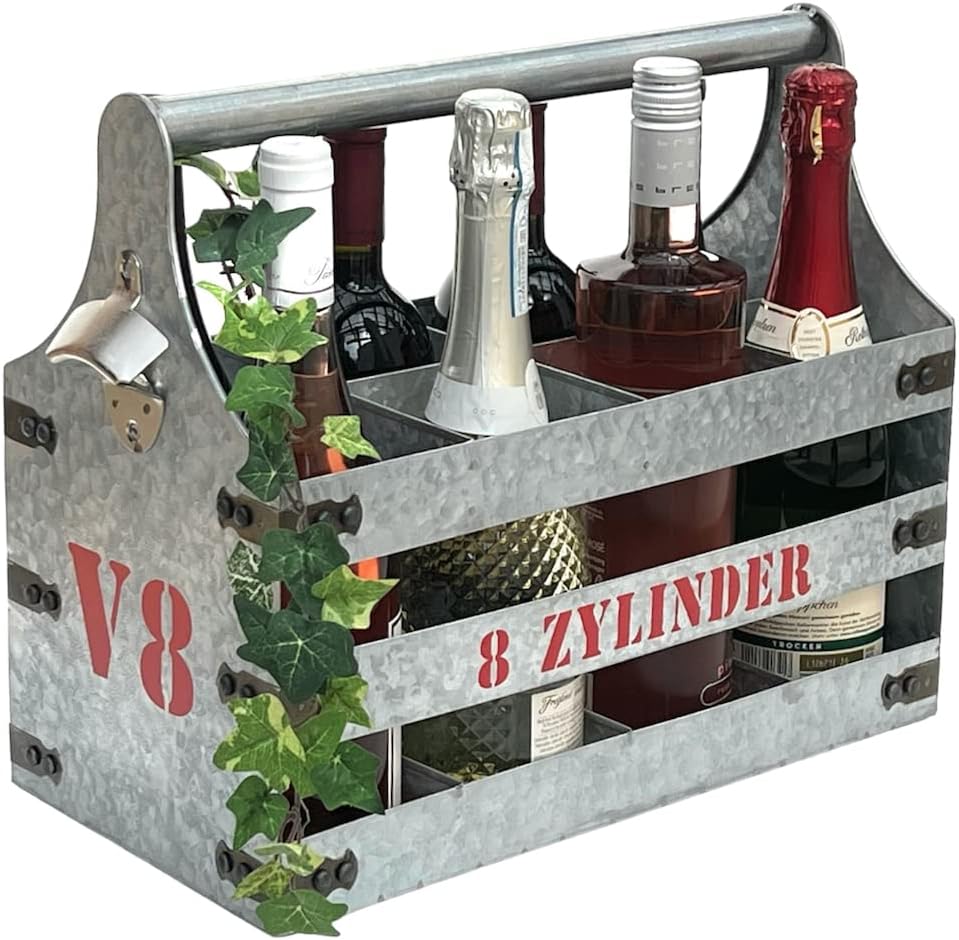 DanDiBo Weinträger Metall mit Öffner Flaschenträger 8 Zylinder V8 96404 Flaschenöffner Flaschenkorb