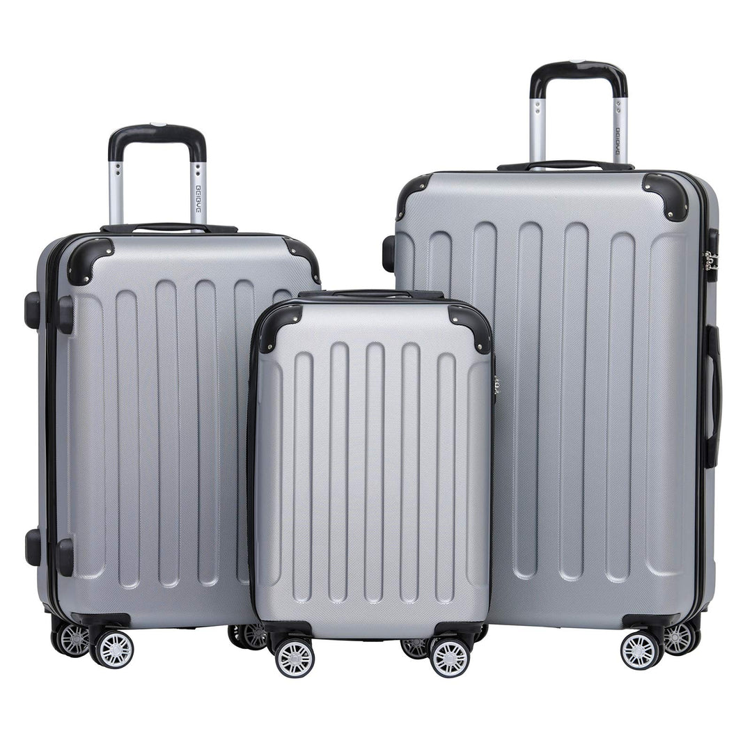 BEIBYE- Hartschalenkoffer Koffer Trolley Rollkoffer Reisekoffer Zahlenschloss 4 Zwilings-Rollen (Sil