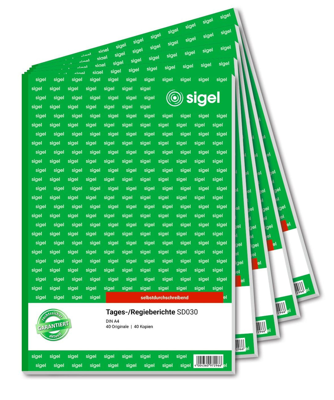 SIGEL SD030/5 Tagesbericht / Regiebericht A4, 2x40 Blatt, selbstdurchschreibend, 5er Pack 5 Stück, 5