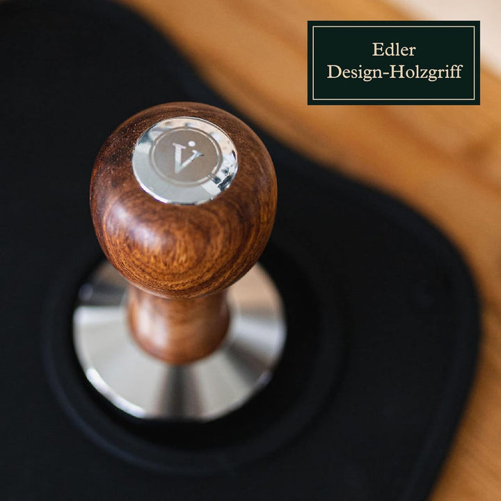 Tamper Set 51mm – hochwertiger Espresso Temper & stilvoller Holzgriff inkl. Schützender Tamping-Matt